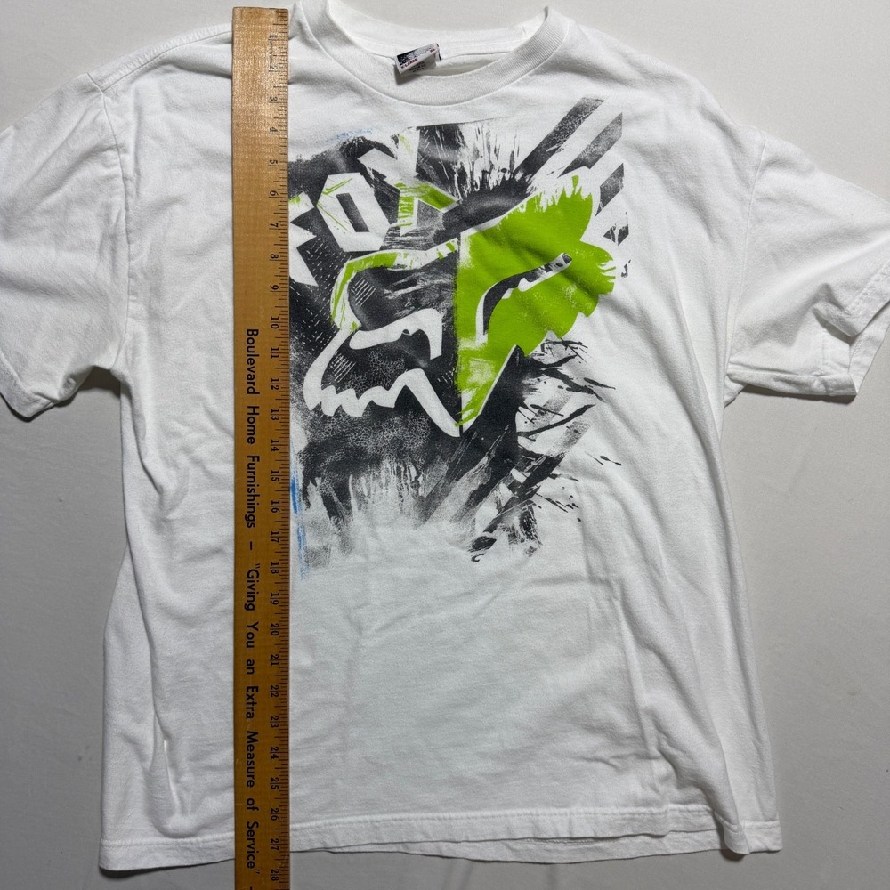 Fox Racing Mens XL White Splatter Graphic Fox Head Logo T-Shirt Motocross Y2K - Picture 5 of 8